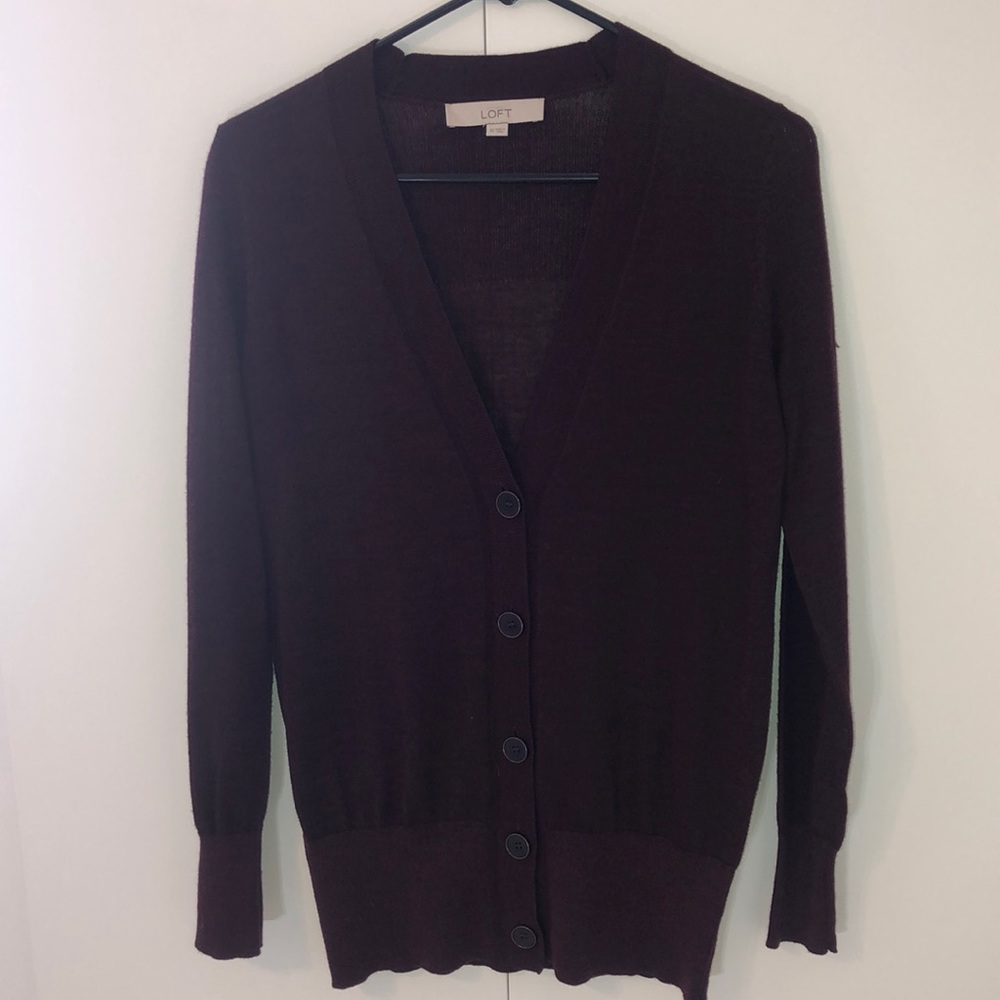 LOFT Boyfriend Cardigan Sweater Maroon